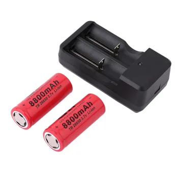 

2pcs 26650 3.7V 8800mAh Rechargeable Li-ion Batteries with Charger Red Lithium Battery with Battery Charger Universal Wholesale