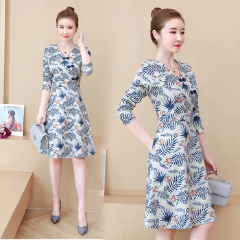 

womens plus size L-5XL V-neck dress XXL XXXL 3XL XXXXL 4XL spring autumn loose slim Casual Skater long sleeves office dresses