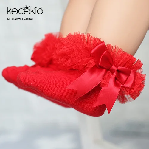 От 0 до 6 лет, детские носки для девочек детские носки-пачки из пряжи с кружевным бантом детские носки принцессы для танцев, Meias, платье для девочек Infantil Vestidos - Цвет: Red