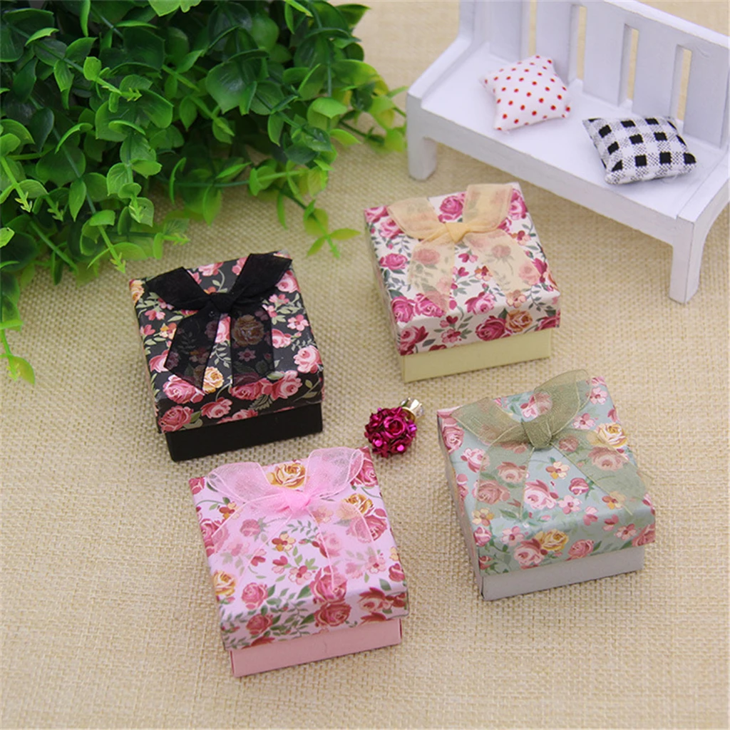 

24 Piece Bulk Ribbon Bowknot with Rose Flower Cardboard Jewelry Gift Box
