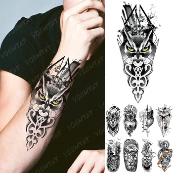 

Waterproof Temporary Tattoo Sticker Yellow Eyed Owl Flash Tattoos Forest Wolf Tiger Dragon Body Art Arm Fake Tatoo Women Men