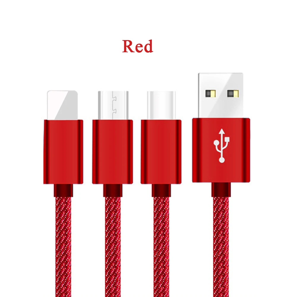 Red GEMT 1,2 m применимый iOS Android type-c 3 в 1 джинсовый usb кабель для передачи данных один drag три usb кабель для быстрой зарядки мобильного телефона - Цвет: Red