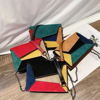 

2020 retro matte patchwork crossbody bag ladies crossbody bag chain strap shoulder bag ladies small flip staggered bag