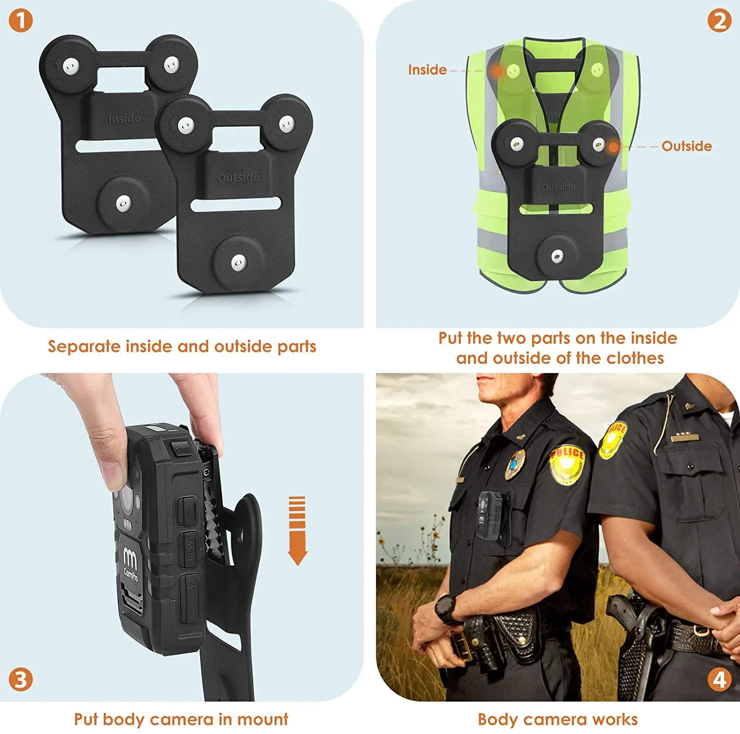 Montagem Magnética da Câmera do Corpo de Cammpro Grampo Wearable Universal do Suporte da Montagem do Ímã Vara à Roupa para Toda a Câmera do Corpo da Marca - Image 6