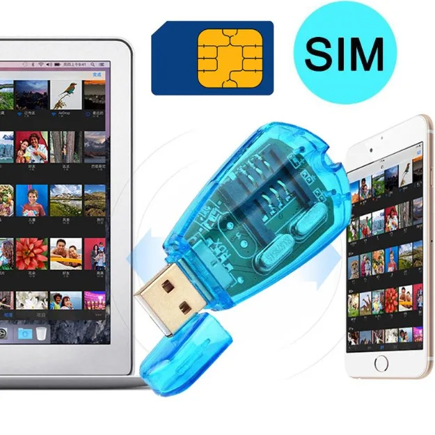 Синяя Sim карта устройство для чтения SIM карт USB комплект