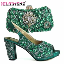Г., специальное поступление женской обуви сумка в комплекте зеленого цвета, высокое качество, женские вечерние туфли в нигерийском стиле на удобном каблуке