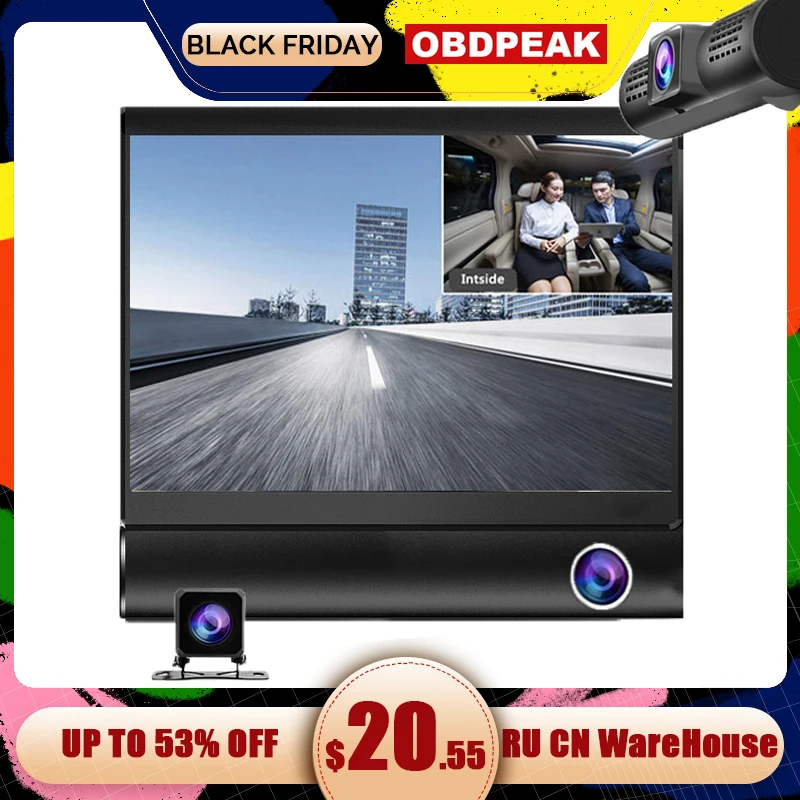 Online Dash Cam 4,0 pulgadas 3 Cámara 3 vías lente coche DVR Video grabadora HD doble lente DVR con cámara de visión trasera coche Auto registrador Dvrs