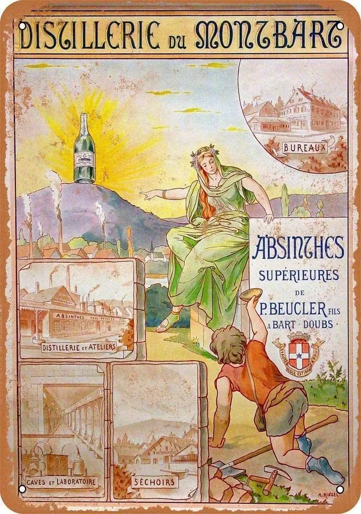Tin Sign Vintage Metal Signs - Montbart Absinthe 8" X 12" | Дом и сад