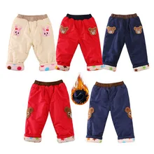 Зимние стильные брюки с хлопковой подкладкой для мальчиков и девочек трехцветные двухслойные Зимние теплые брюки из удерживающего материала плотные штаны