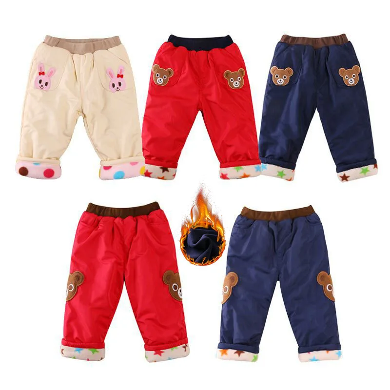 

BOY'S Girls Winter Style Cotton-padded Trousers Three-Color Double Layer Winter Warmth Retention Material Pants Roll Angle Thick