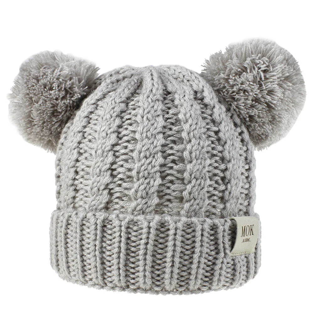 Baby Beanies Hat Pompon Winter Children Warm Hat Knitted Cute Cap Baby Girl Boy Hat Beanie Soft Toddler Hat Bonnet - Цвет: Grey