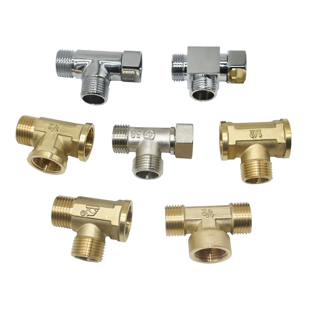 Brass 1/2" Thread Plumbing Connector Tee Water Splitter Tap 2/3-Way Valve Pipe Fitting Coupler for Bathroom Kitchen