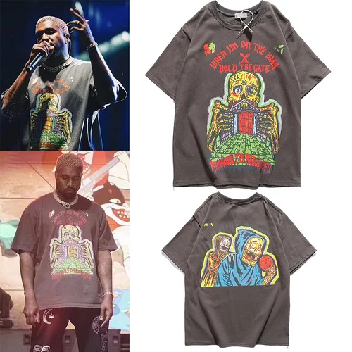 Летняя футболка Kanye West Hold The Gate Devil с принтом для женщин и мужчин 2020ss уличная одежда