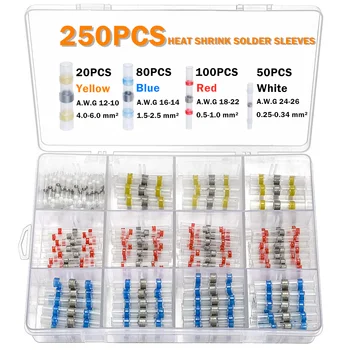 

250PC 26-10 AWG Assortment Insulated Solder Sleeve Heat Shrink Wire Butt Splice Wire Connectors Waterproof Kit