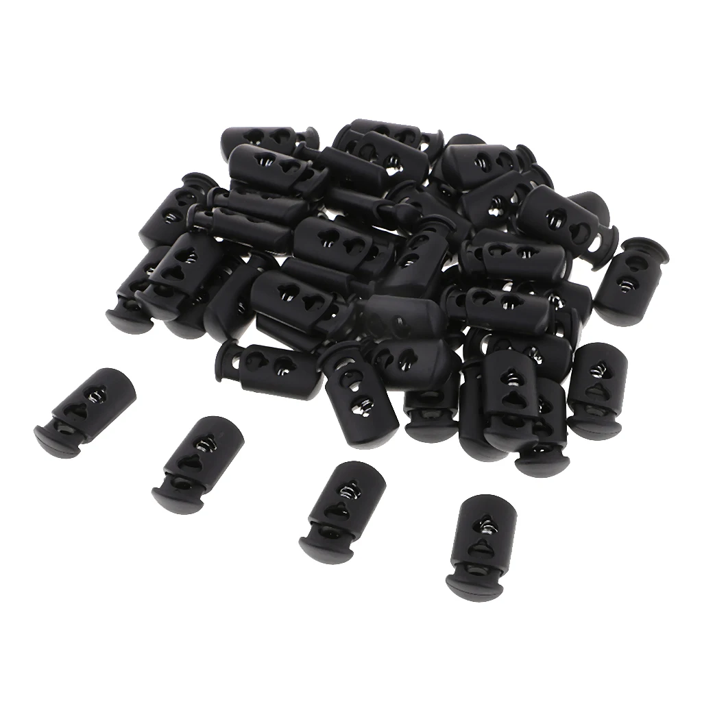 50pcs Cord Stopper With Spring 2-hole Cord End Pieces End Pieces Non-slip, Black