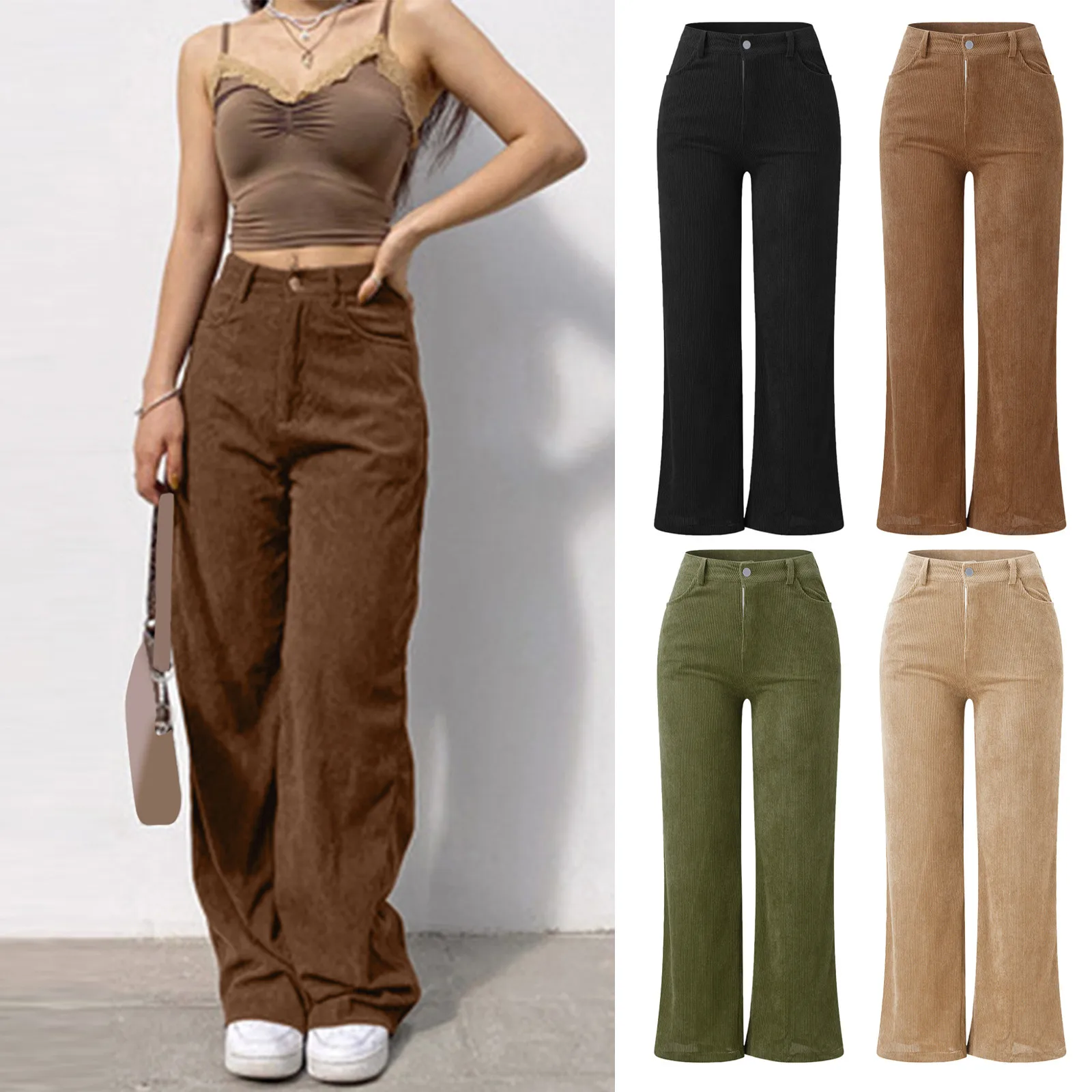Ladies Corduroy Mopping Drape Pants Solid Color Street Wide-leg Casual Trousers High Quality Daily Fashion Pants Free Shipping 1