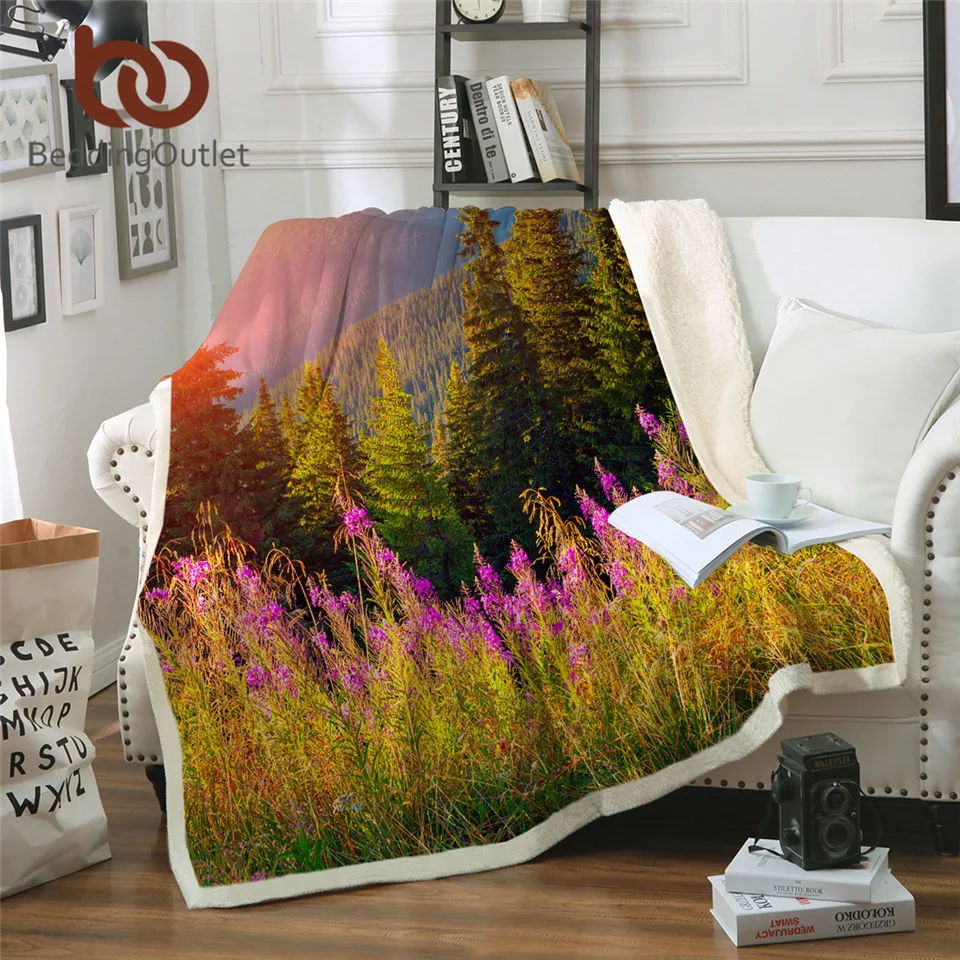 

BeddingOutlet 3D Printed Sunset Plush Bedspread Flower Nature Beauty Fluffy Blanket Botanical Forest Mantas Crystal Cave Bedding