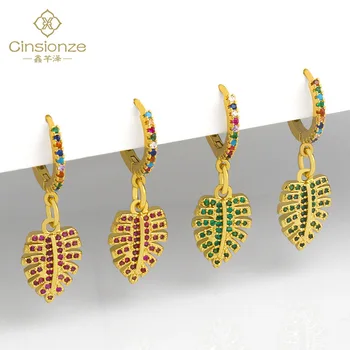 

Cinsionze 2020 Bohemian Earrings Creative Leaf Earrings Micro-inlaid Colorful Zircon Earrings Earrings for Girls