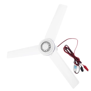

12V 24V Mute Ceiling Fan 19.6inch Camping Tent Silent Hanging Fan with Switch 4.7m Power Cable for Outdoor Hiking Bed