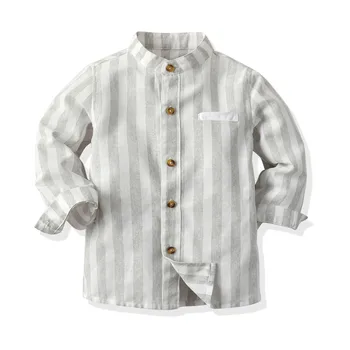 

Boys gray striped long-sleeved shirt 2019 new casual single-breasted coat mix and match gentleman