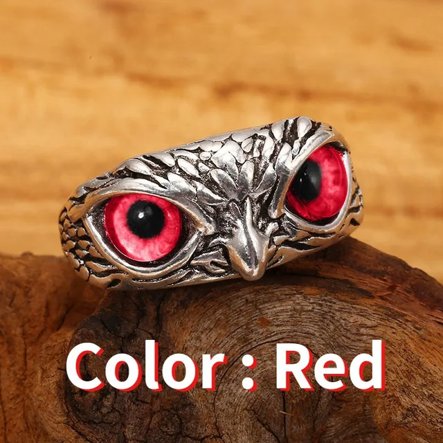 YADELAI Charming Fashion Owl Ring Vintage Man and Women Alloy Blue Eyes Owl Ring Versatile Argent  Adjustable Creativering Ring 6564 red eyes