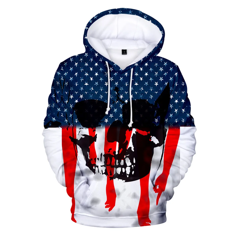 Толстовка с 3D принтом в виде черепа орла, американского национального флага, для мужчин и женщин, модные толстовки в стиле Харадзюку, толстовка с длинными рукавами, куртка, пальто, одежда 4XL