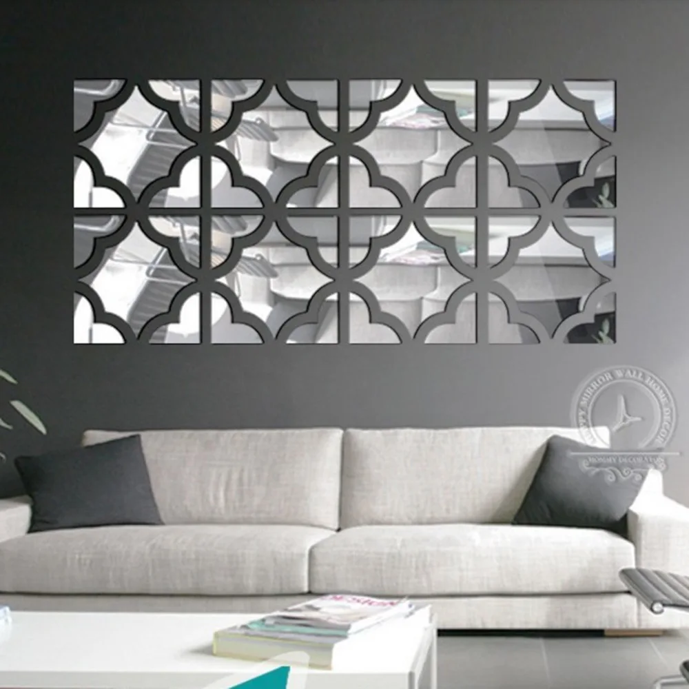 20PCS 3D Mirror Acrylic Wall Sticker Living room Bedroom lines square Home décor