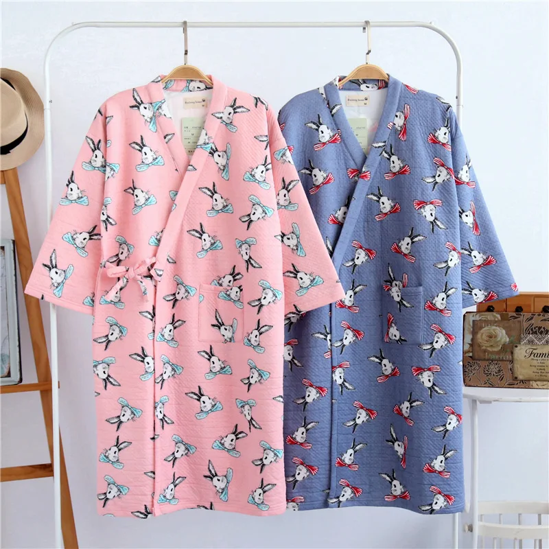 Thick Winter Kimono Robe for Women Long Sleeved Bath Robe Dressing Gown