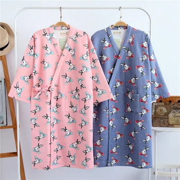 

Thick Winter Kimono Robe for Women Long Sleeved Bath Robe Dressing Gown Loose Comfortable Rabbit Yukata