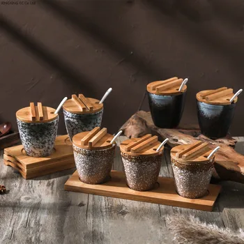 

Retro Ceramic Seasoning Box, Salt Jar, Sugar Jar, Household Seasoning Jar Set with Lid, Kitchen Storage Container, Seasoning Jar