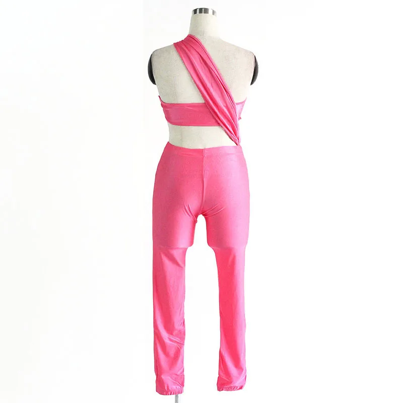 Women One Shoulder Ruffles Sexy Jumpsuits Irregular Sleeve Elastic High Waist Summer Autumn Overall Bodysuits Female Big Size