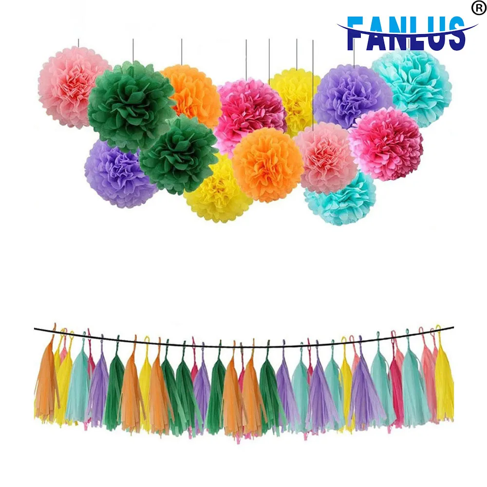 49pcs/Set Multicolor Artificial Flower Pompoms Paper Tassels Bride To Be Happy Wedding Birthday Party Bachelorette Decor | Дом и сад
