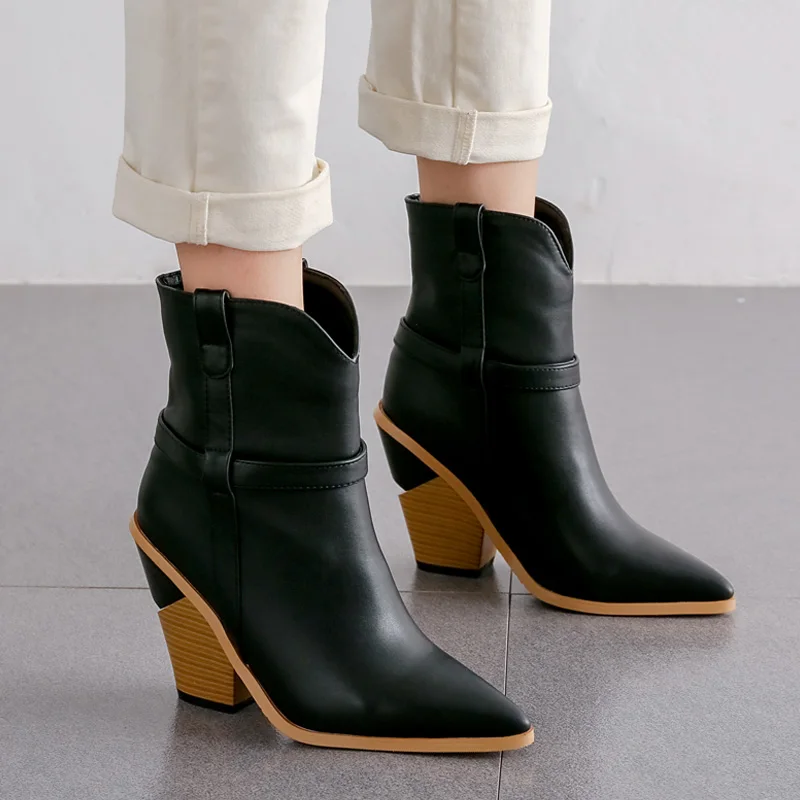 

AIWEIYi New Sexy High Heels Ankle Boots for Women Strange Heel Western Cowboy Boots Winter Shoes Woman Black Booties Botas Mujer