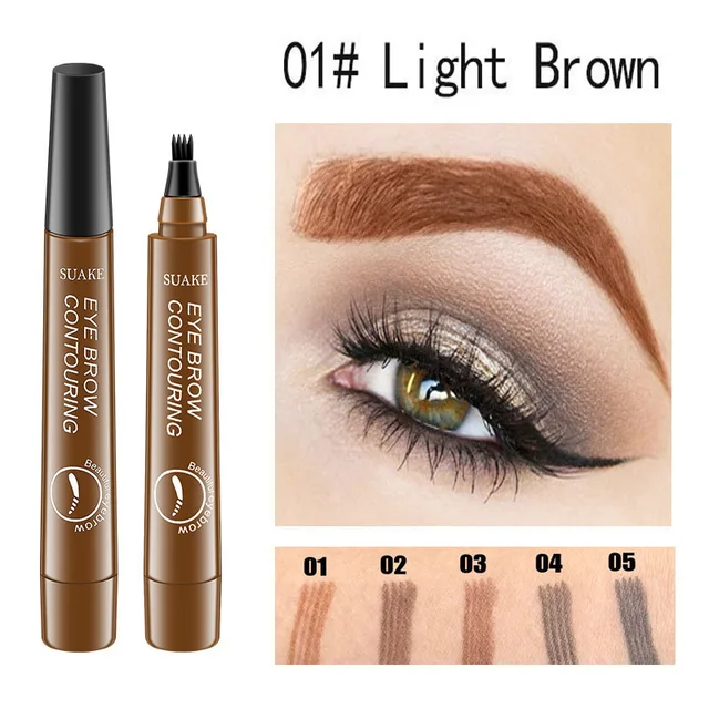 Waterproof Natural Eyebrow Pen Four-claw Eye Brow Tint Makeup three Colors Eyebrow Pencil Brown Black Grey Brush Cosmetics 7
