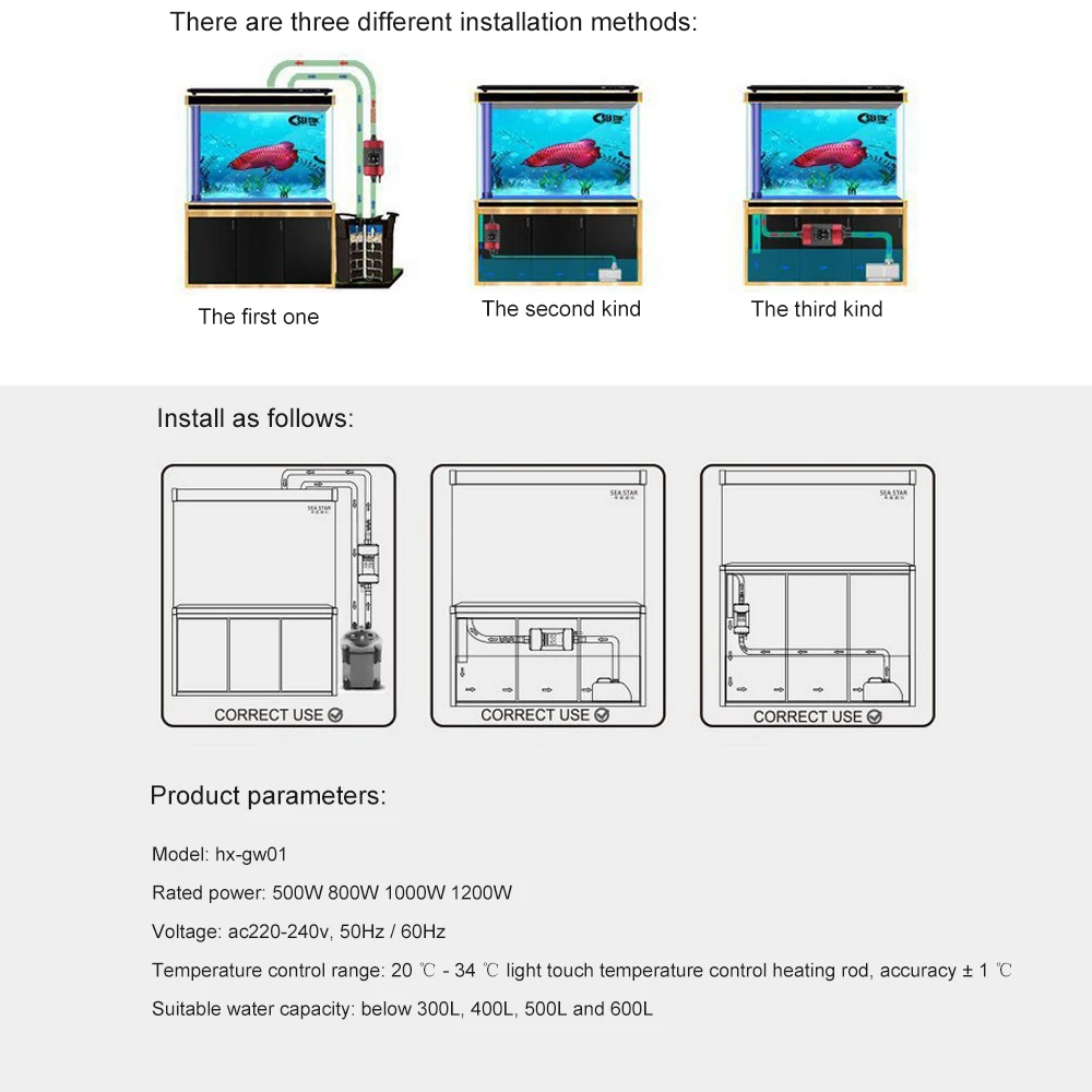 1200W Aquarium External Heater Fish Tank Digital Water Heating Rod Automatic Constant Temperature Control Thermostat 220V