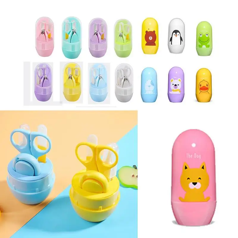 

4pcs Baby Healthcare Kits Baby Nail Care Set Infant Finger Trimmer Scissors Nail Clippers Cartoon Animal Storage Box For Travel
