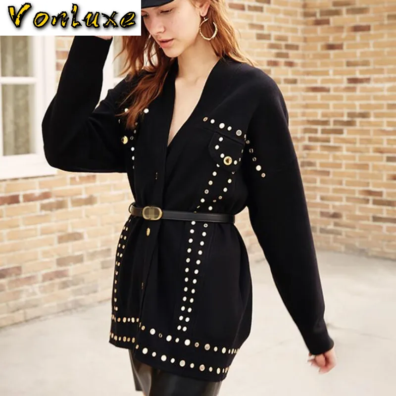 Runway Luxury Brand High Quality 2020 Autumn Winter Thick Cashmere Knit Wool Cardigan Women Loose Coat Jacket Ladies Outerwear |