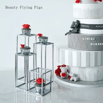 

Direct sales retro silver display stand wrought iron square ornaments geometric decorations minimalist wind home soft decoration