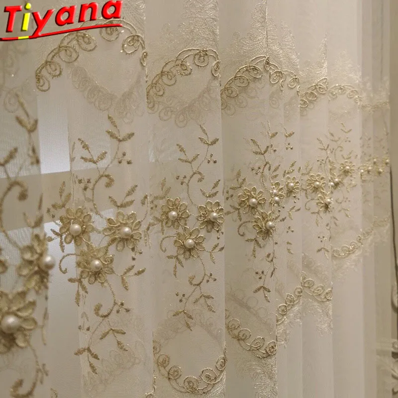 

Pearl Embroidered Garden White Embroidered Tulle Curtains for Living Room Lace Window Screening Items Window Drapes X-M200#HS