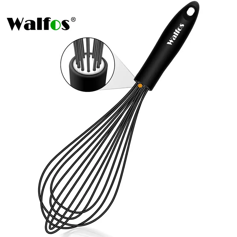 Walfos Silicone Whisk Stainless Steel Wire - Heat Resistant Kitchen Whisks For Non-Stick Egg Foamer Stirrer Tool | Дом и сад