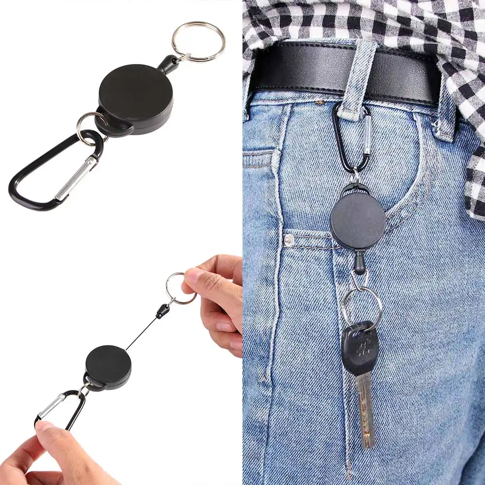 Sports High Elasticity Buckle Key Chain With Back Splint Carabiner Retractable 