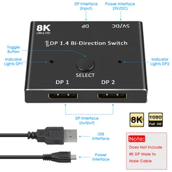 Displayport – commutateur de répartiteur bidirectionnel Displayport 144Hz 1.4, 2x1 1x2 8K @ 30Hz,4K @ 120Hz, commutateur de Mode double à volonté 
