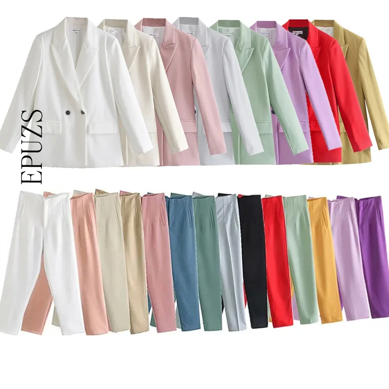 

2021 blazer+pant 2 piece set women Blazer Office Suit Long Sleeve+Trousers 2 Piece Set Blazer traf women sets