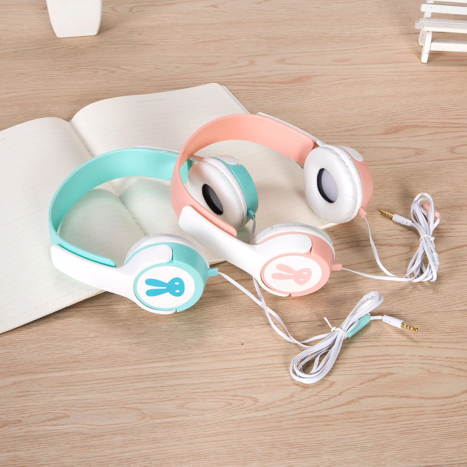 Cartoon Headphone for Kids Children Rabbit Stereo Wired Headsets Stereo Gaming Earphone for PC Phone with Mic Girls Boys Gift