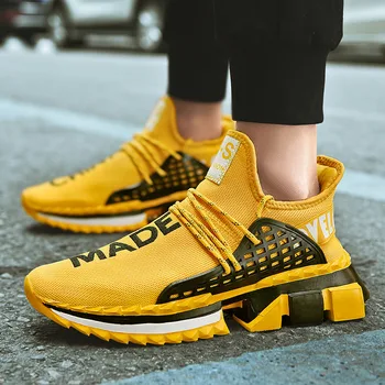 

Men'S Sneakers New Fashion Hard-Wearing Fly Weave Flat Male Casual Shoes Lace Up China Made Letter Footwear