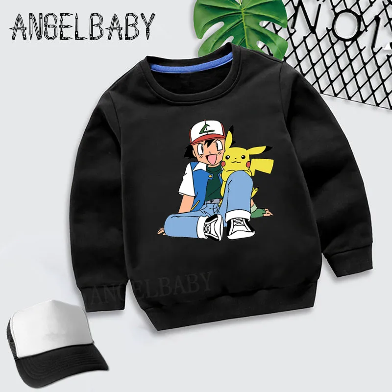 Boys Girls Sweatshirt Kids Pokemon Go Ash and Pikachu Cartoon Hoodies Children Autumn Tops Baby Cotton Clothes,KYT2171