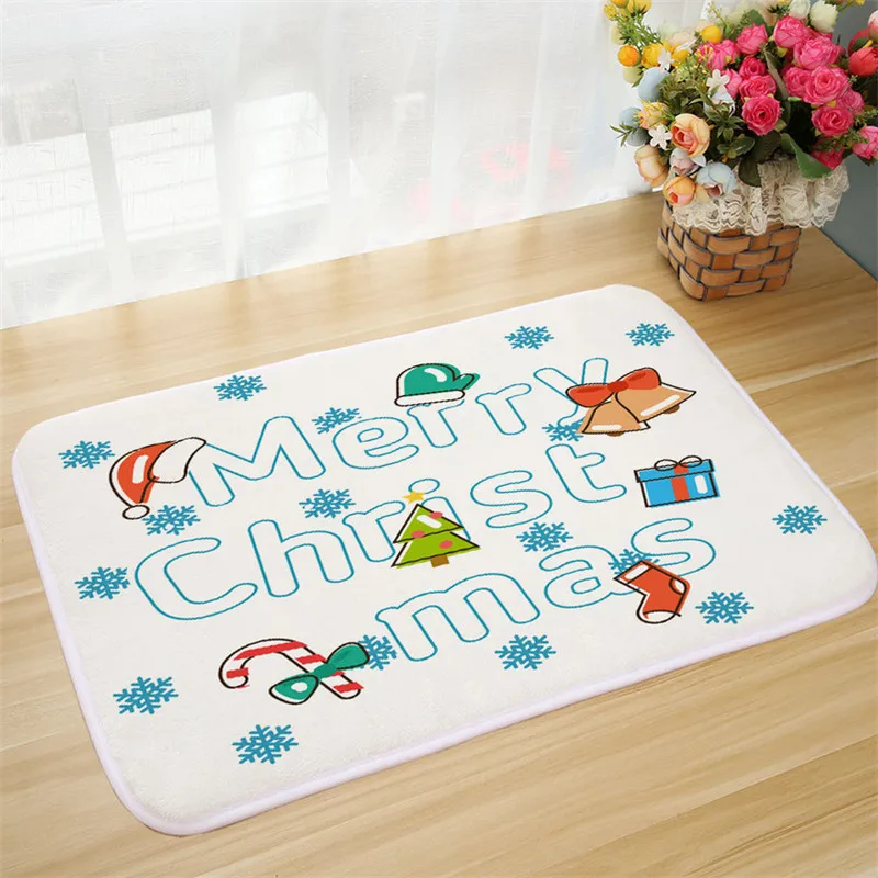 

Merry Christmas Decoration Doormat Carpet Snowman Printing Flannel Floor Mat Non-slip Mat Christmas Home Store Party Door Mat