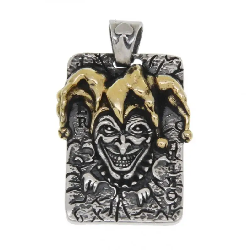 Retro Joker Square Pendant Necklace for Men Hiphop Rock Party Jewelry