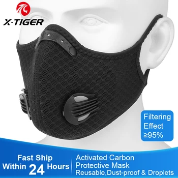 

X-TIGER Facemask With PM 2.5 Activated Carbon Filters Protection Mask Cycling Face Mask Anti-Pollution Sport Breatable Bike Mask