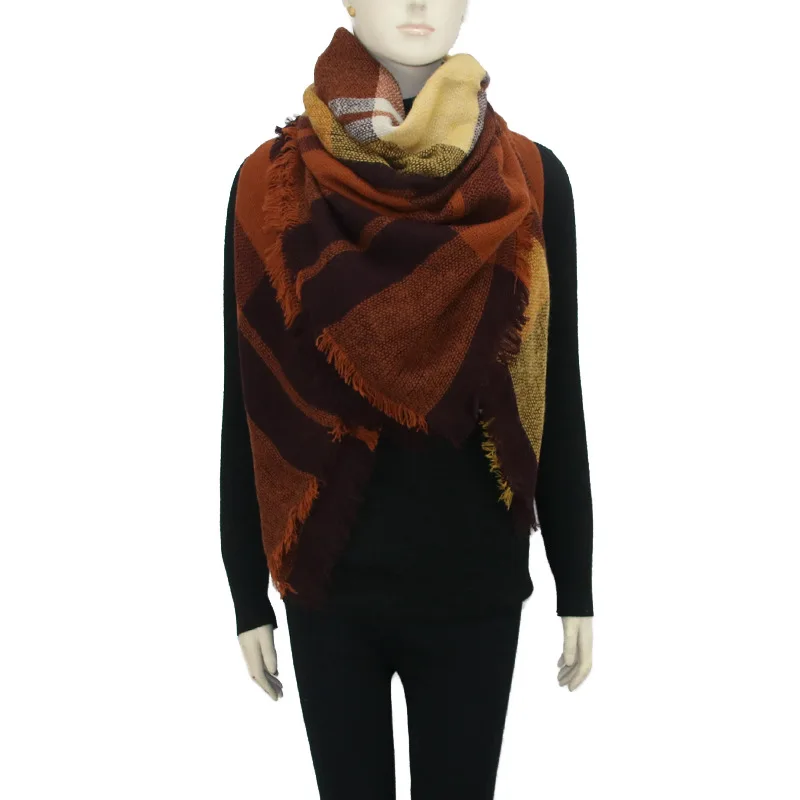 AliExpress Autumn& Winter Hot Selling Classic Plaid Scarf Faux Cashmere Bandana Decoration Silk Scarves Shawl